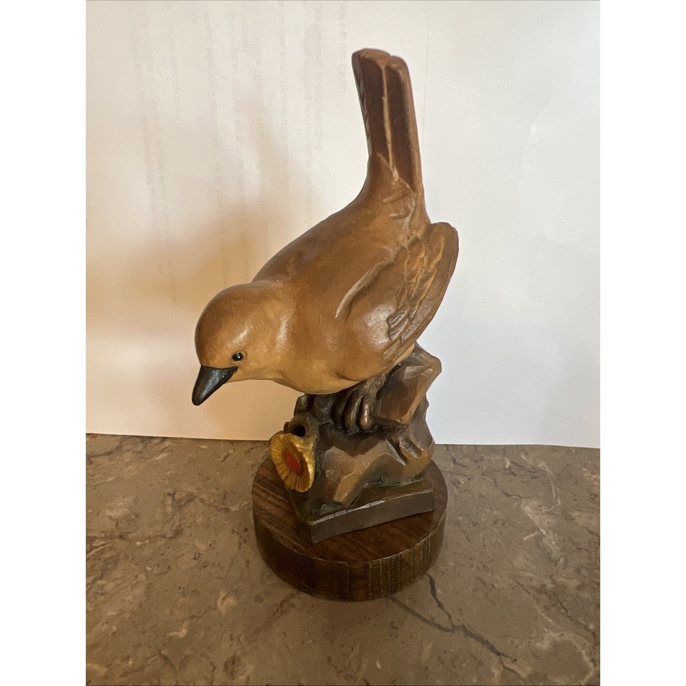 ANRI HAND CARVED Wood BIRD SPARROW FINCH FIGURE Made In Italy